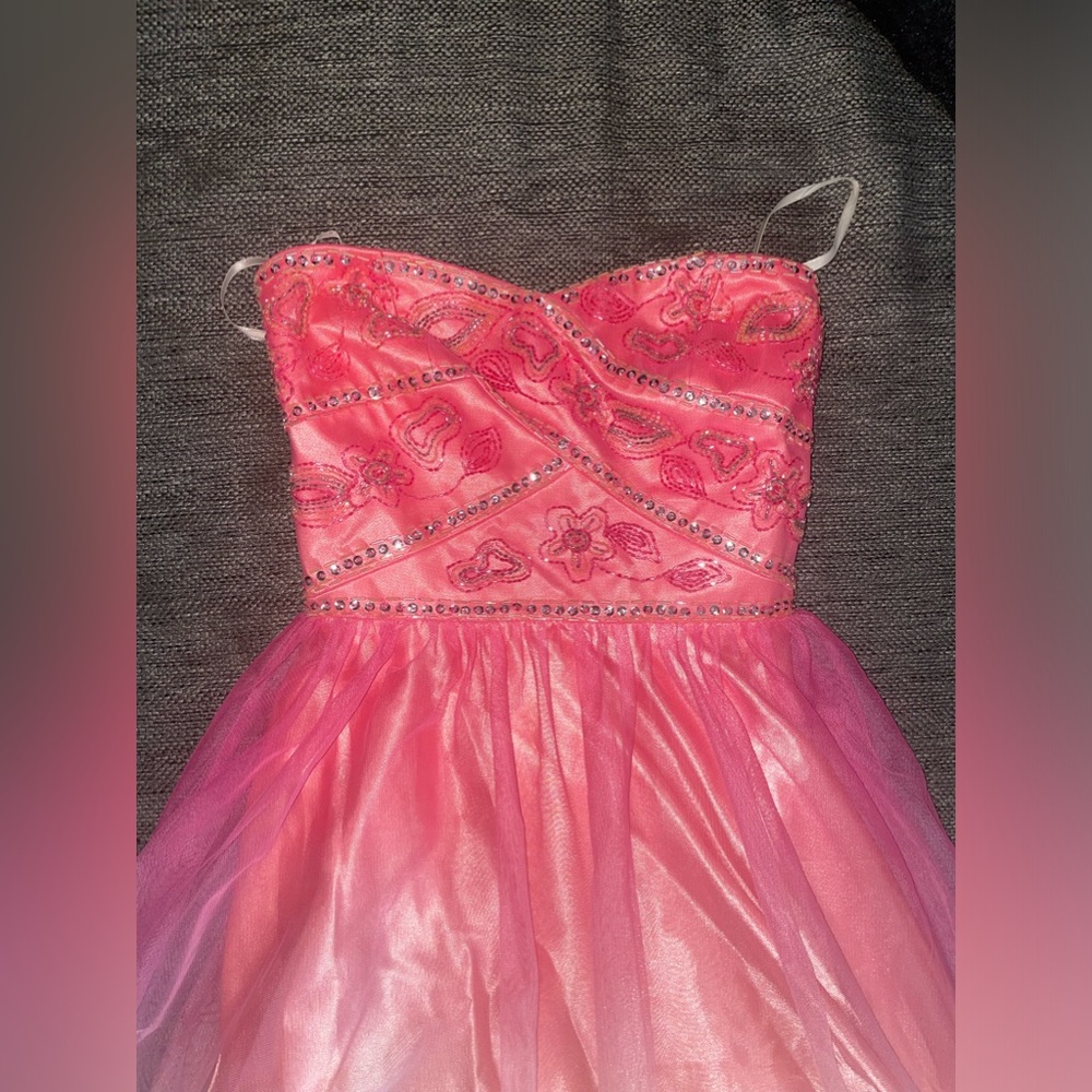 Ombre, pink strapless, long dress